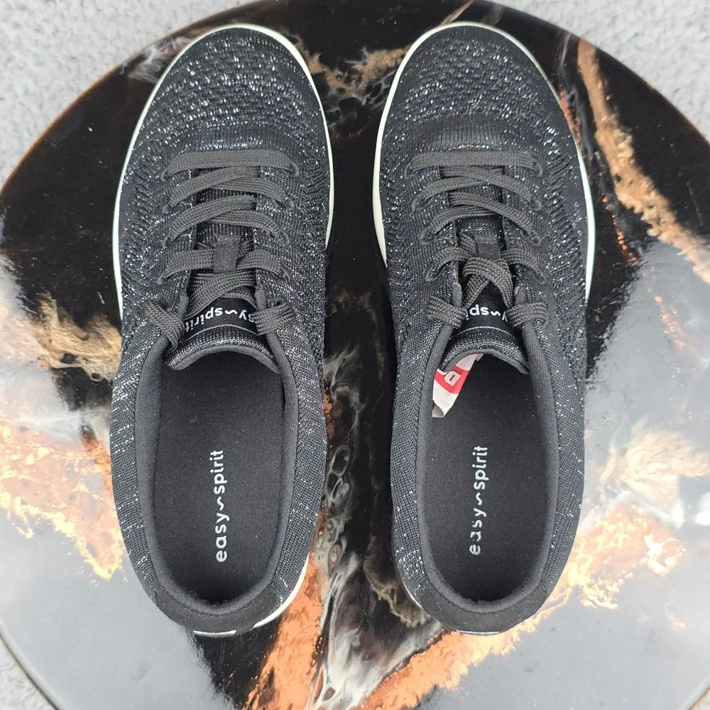 Easy Spirit Women's Semaitez Black Knit Sneakers Lace Up Casual Comfort Shoes‎